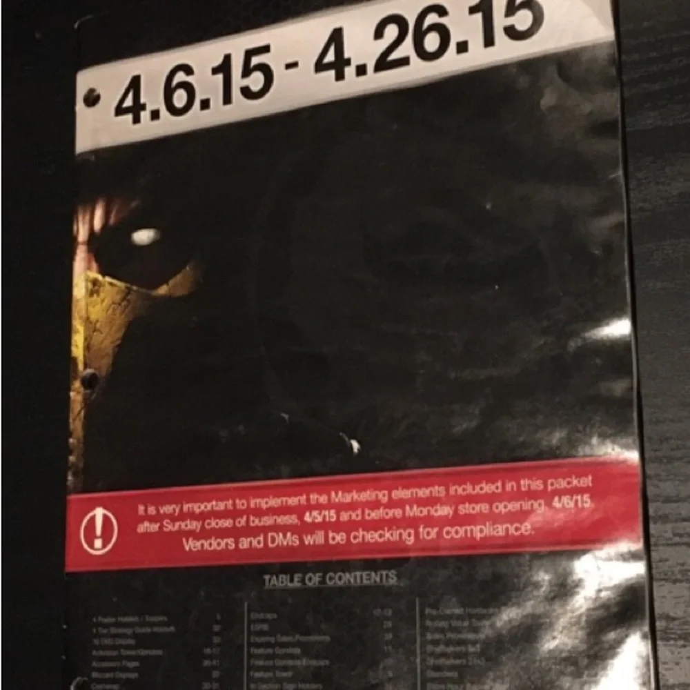 Mortal Kombat Game store Marketing Materials Compliance Packet for game store